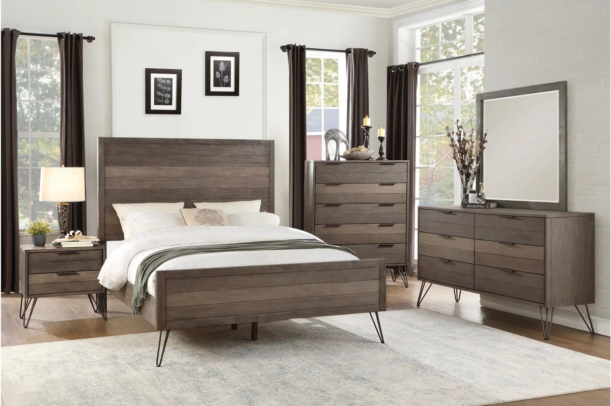 Grey Solid Wood Dresser with Metal Legs R661