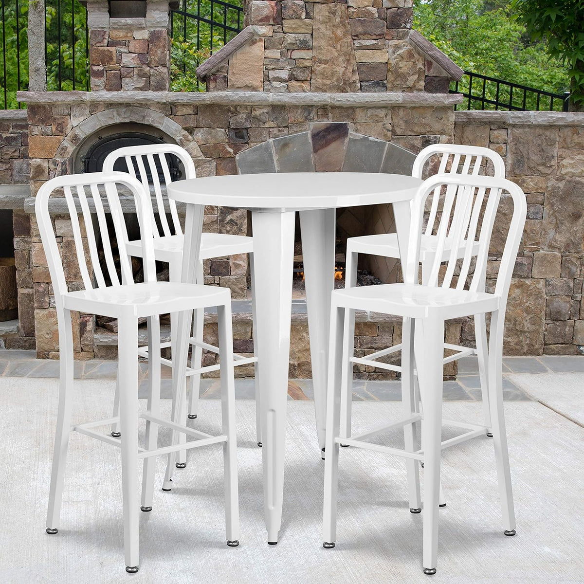 Silver Metal Bar Table Set with 4 Stools R226