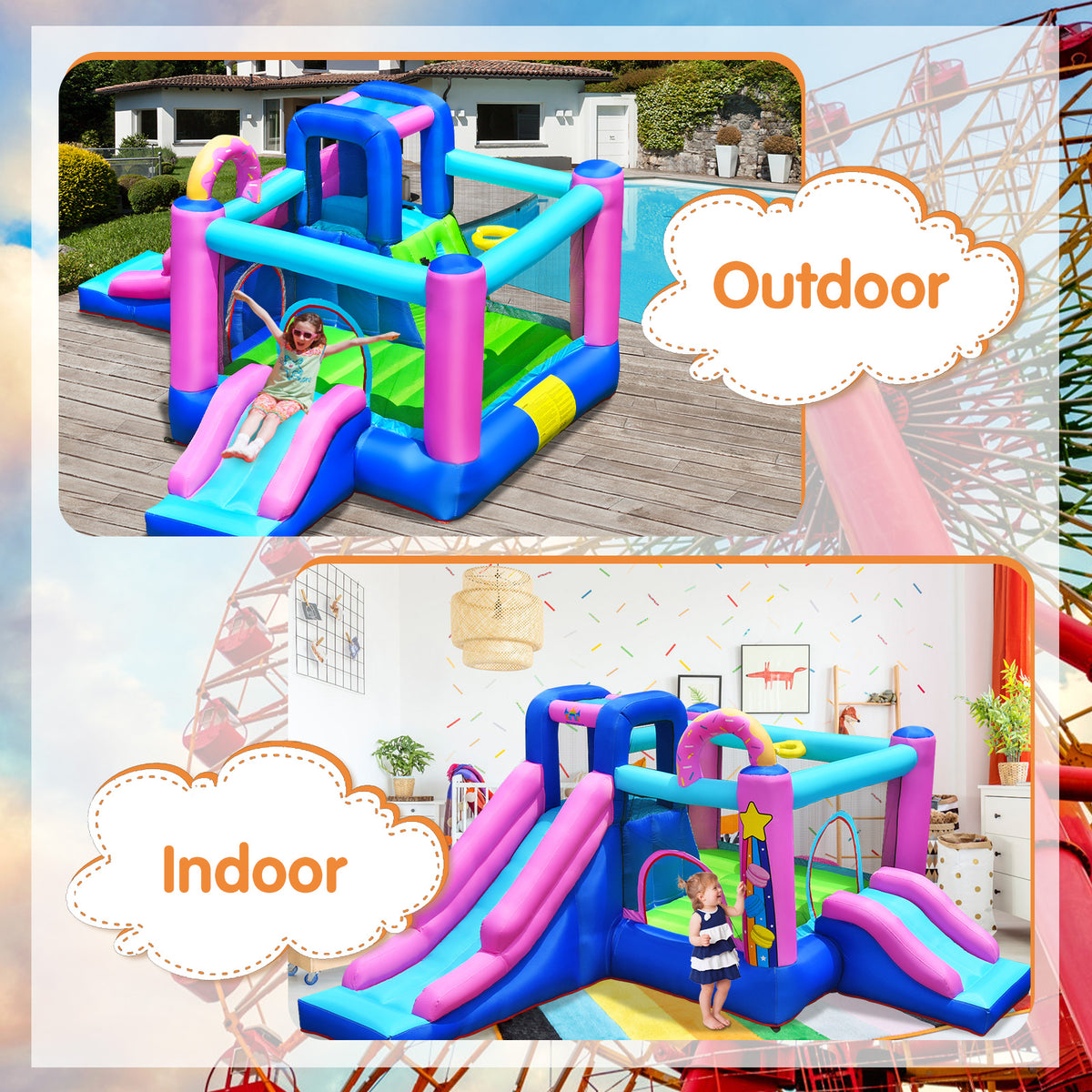 Inflatable Bounce Castle with Dual Slides J5446