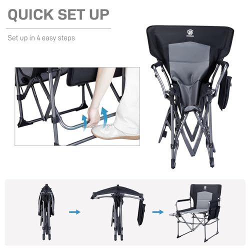 Black Portable Folding Camping Chair with Side Table, 400lbs C718