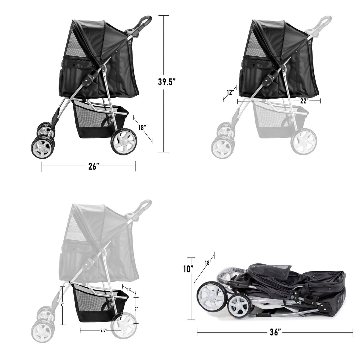 Gray 4 Wheeler Pet Stroller Y635241