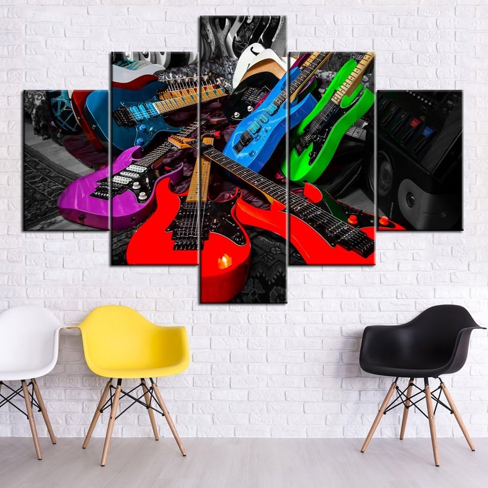 Black and White 5 Piece Canvas Wall Art Turntables Paintings Y506627