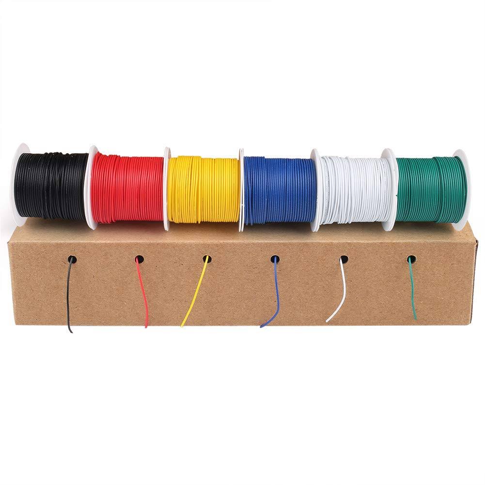 30AWG Stranded Tinned Copper Hookup Wire Kit, 6 Colors, 30 Feet Each, 300V C856250