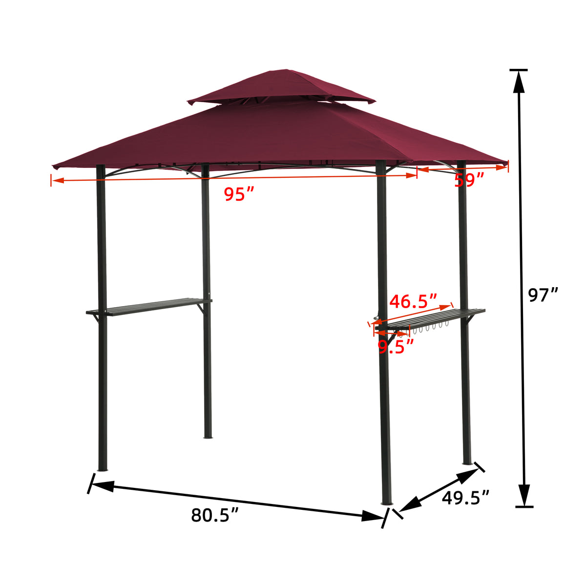 Burgundy Steel Frame Outdoor Grill Gazebo with Canopy H60898
