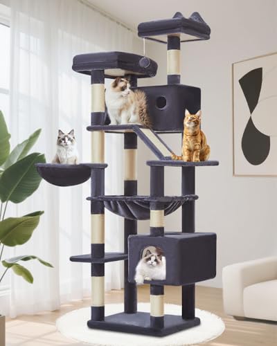 71-Inch Multi-Level Cat Tree with Hammock and 2 Top Perches E8660