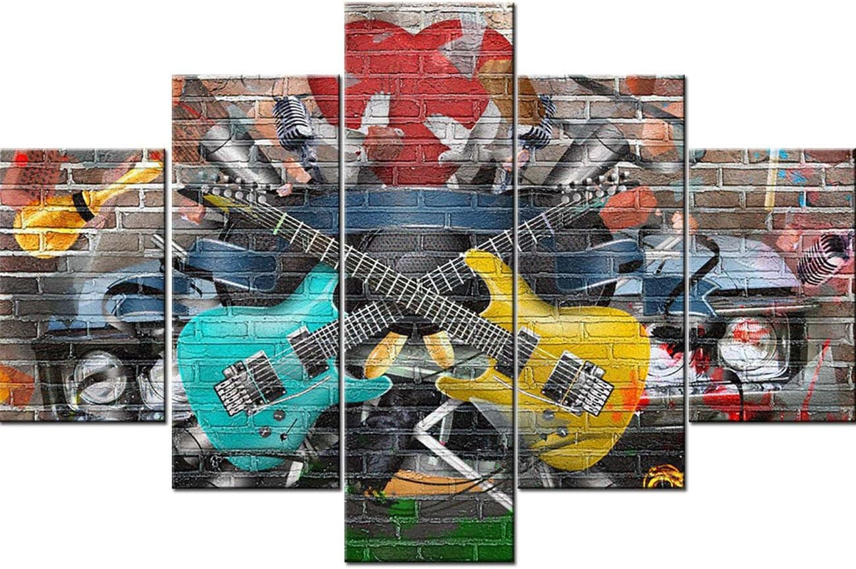 Black and White 5 Piece Canvas Wall Art Turntables Paintings Y506627