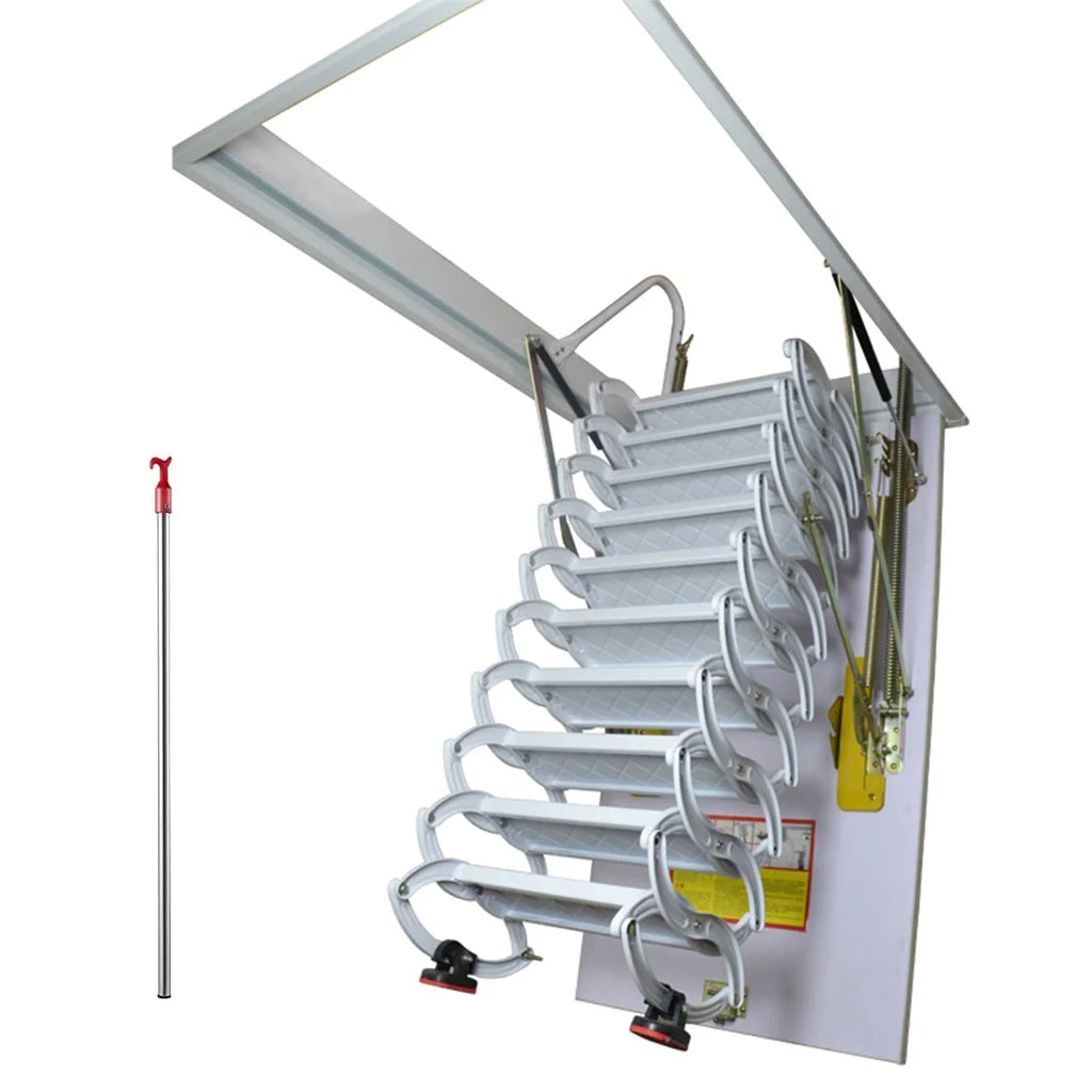 10.5ft Carbon Steel White Attic Ceiling Ladder Stairs T8622