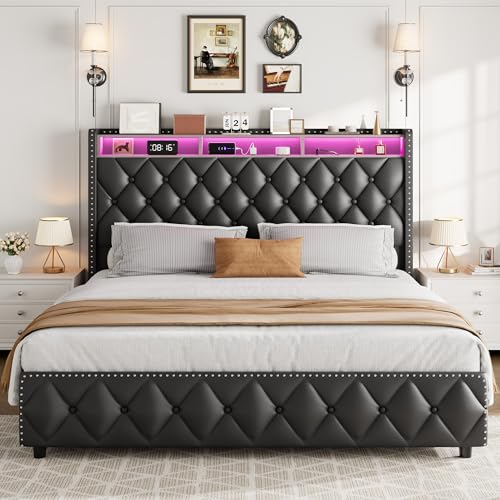 Queen Velvet Upholstered Bed Frame with 4 Storage Drawers, Beige G6066