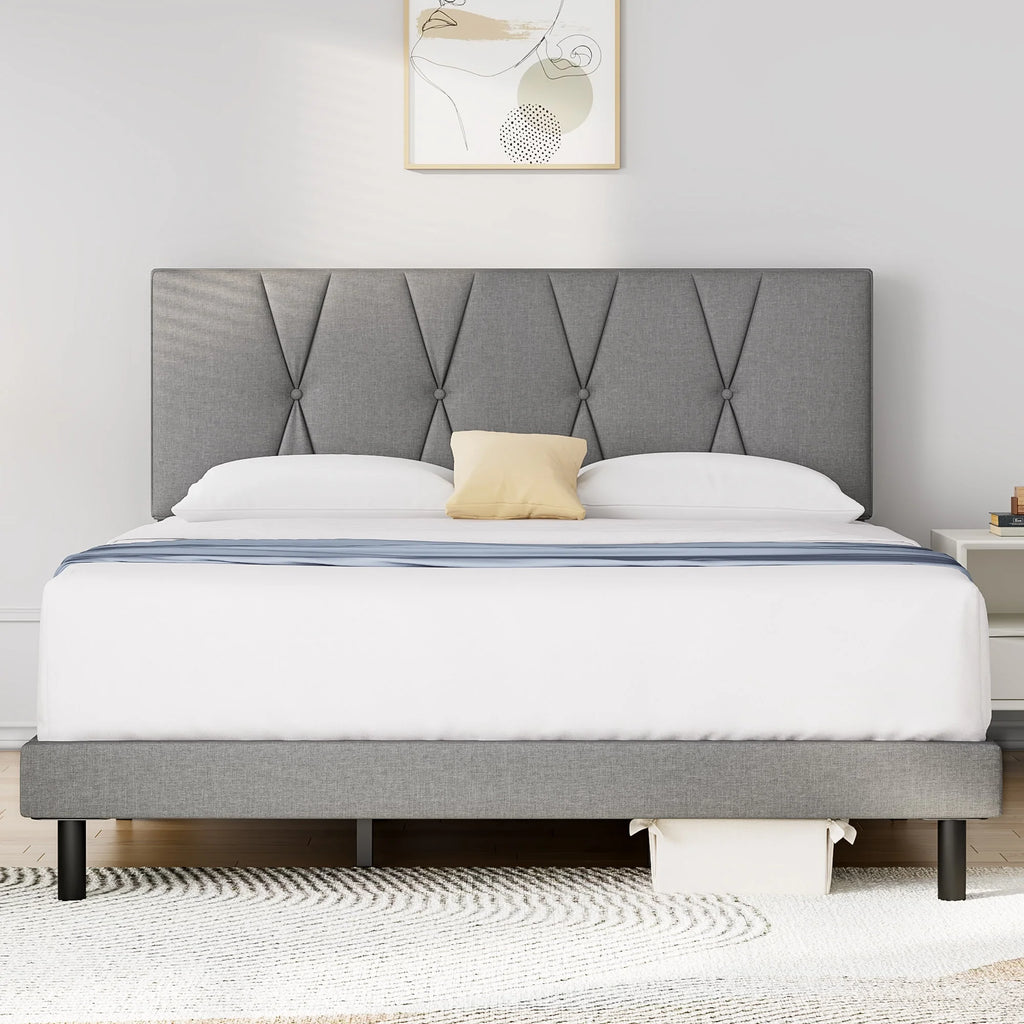 Queen Size Platform Bed with Fabric Upholstered Headboard M8323