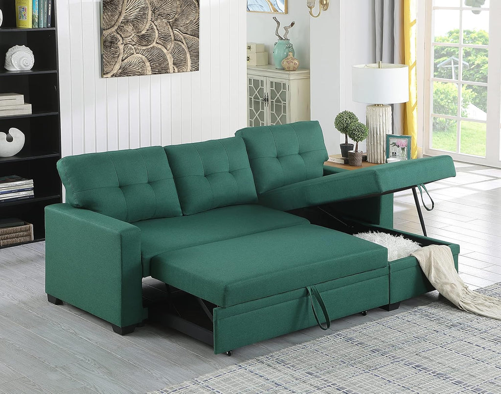 Green Upholstered Pull out Sectional Sofa with Chaise B789