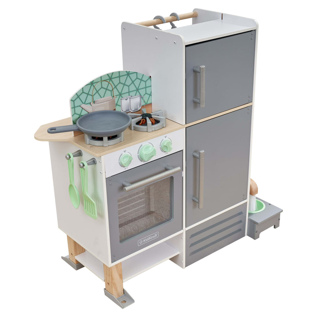 Wooden 2-in-1 Kitchen & Laundry Play Set with 10 Accessories X1988