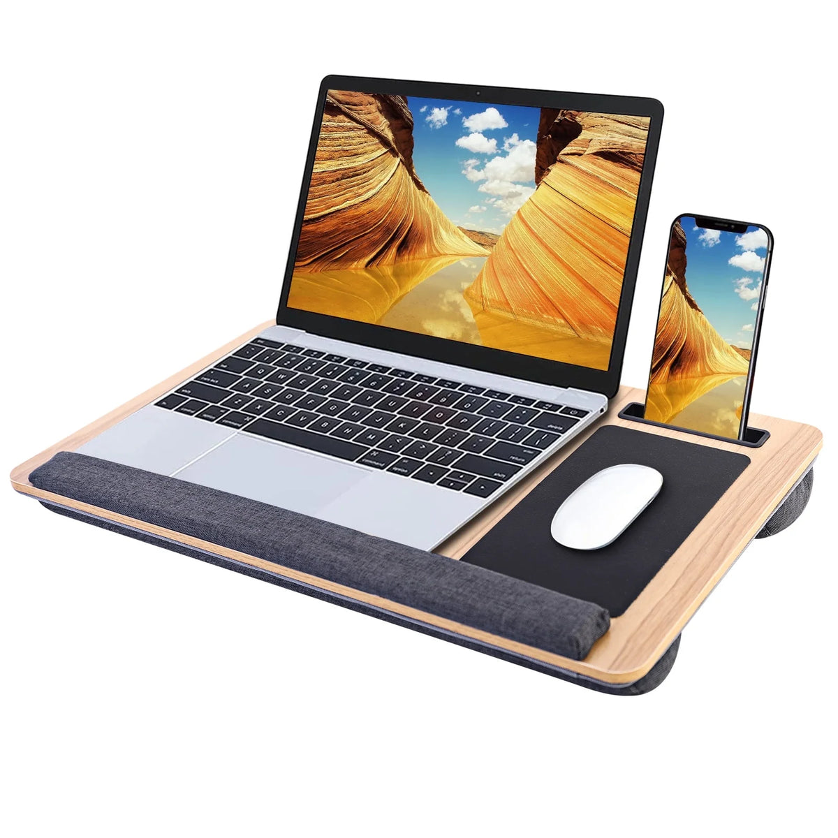 Lap Desk with Wrist Rest, Mouse Pad and Phone Holder, 21.7" x 14.6", Fits Up to 15.6" Laptop, Portable A21591
