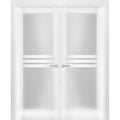 Solid French Double Doors 84 x 80 inches Opaque Glass 4 Lites Wood Solid Panel Frame C54984
