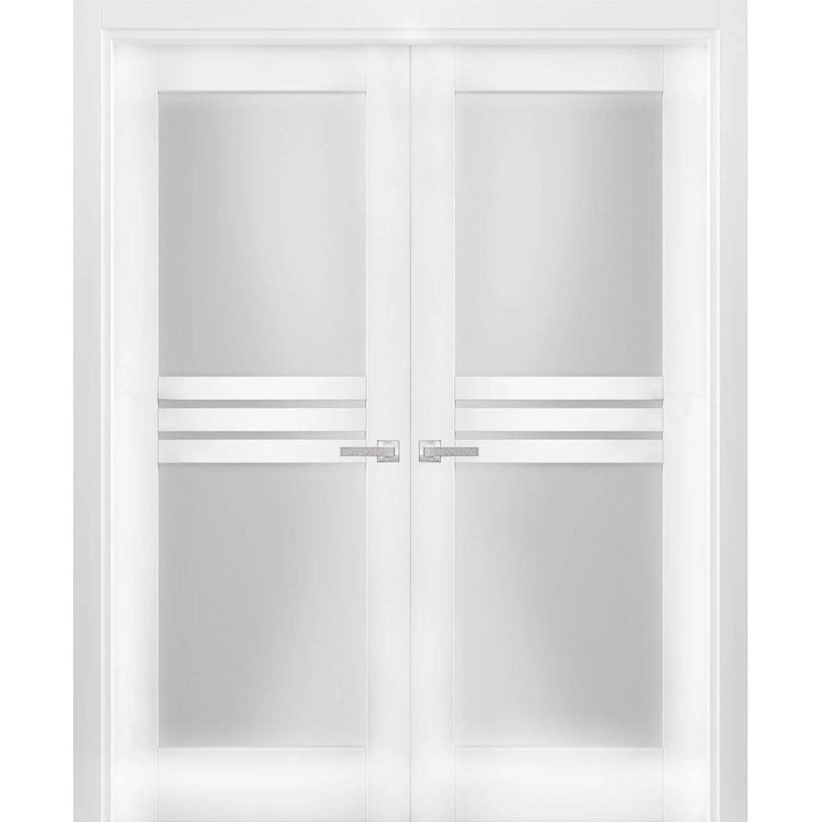 Solid French Double Doors 84 x 80 inches Opaque Glass 4 Lites Wood Solid Panel Frame C54984