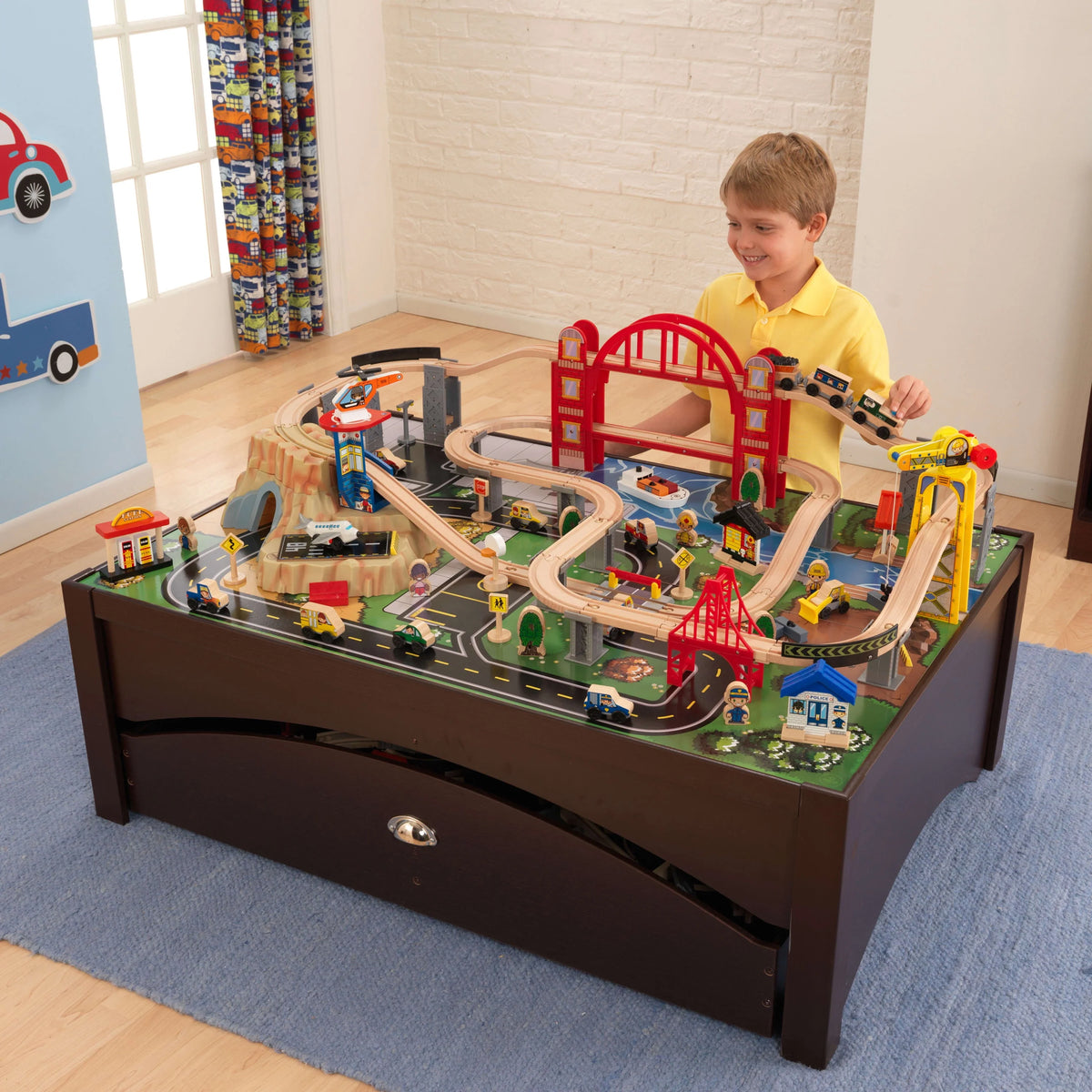 Wooden Train Set and Train Table with 100 Accessories X253
