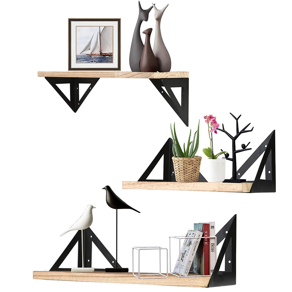 Set of 3 Solid Wood Wall Mounted Floating Shelf U75439