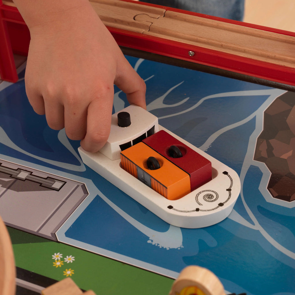 Wooden Train Set and Train Table with 100 Accessories X253