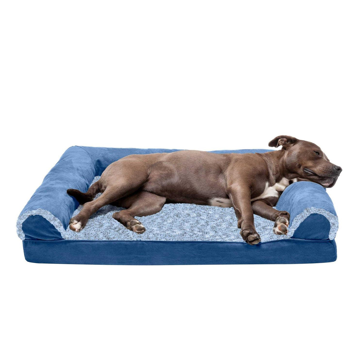 Two-Tone Faux Fur Suede Orthopedic Sofa Dog Bed U367050
