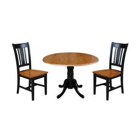 Black 3 Piece Drop Leaf Solid Wood Dining Set G548669