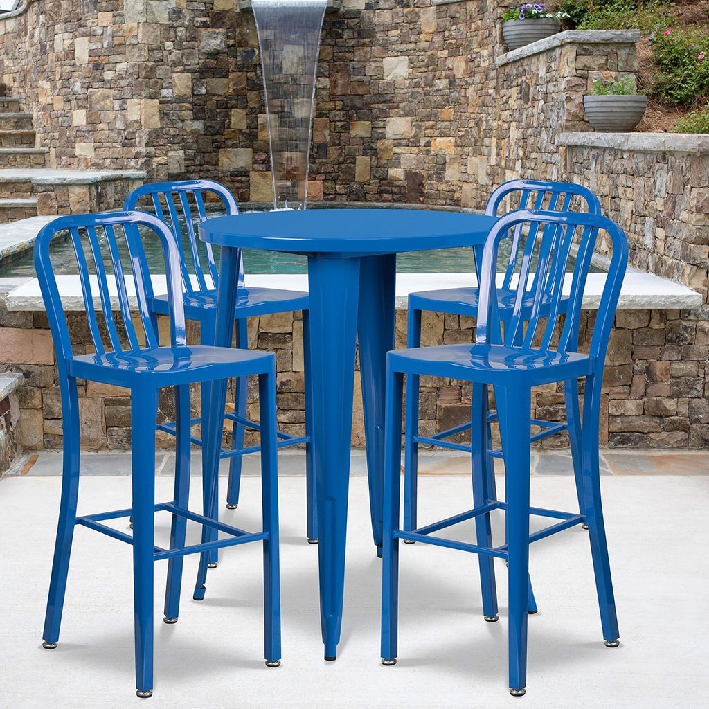 Silver Metal Bar Table Set with 4 Stools R226