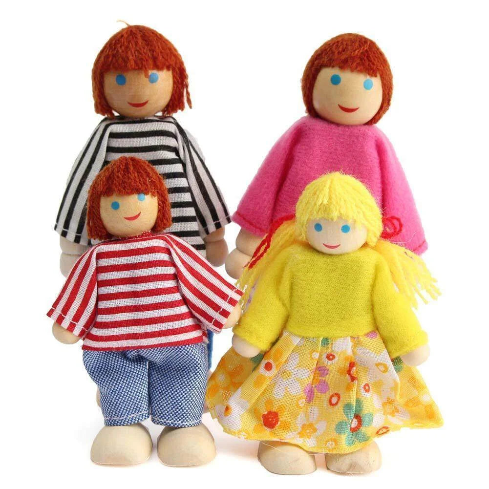 Wooden Dolls Playset Set of 4 People with Dog W5968