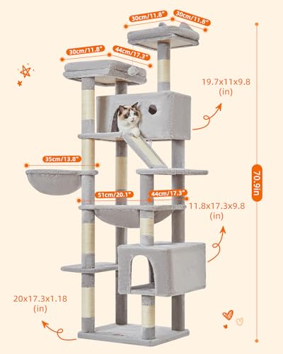 71-Inch Multi-Level Cat Tree with Hammock and 2 Top Perches E8660