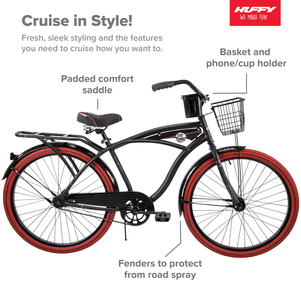 26" Matte Black Cruiser Bike J771334
