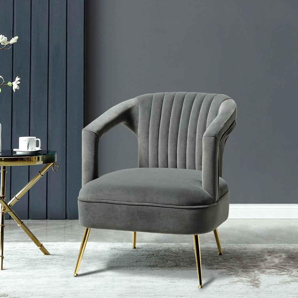 Grey Tufted Accent Barrel Chair F6266