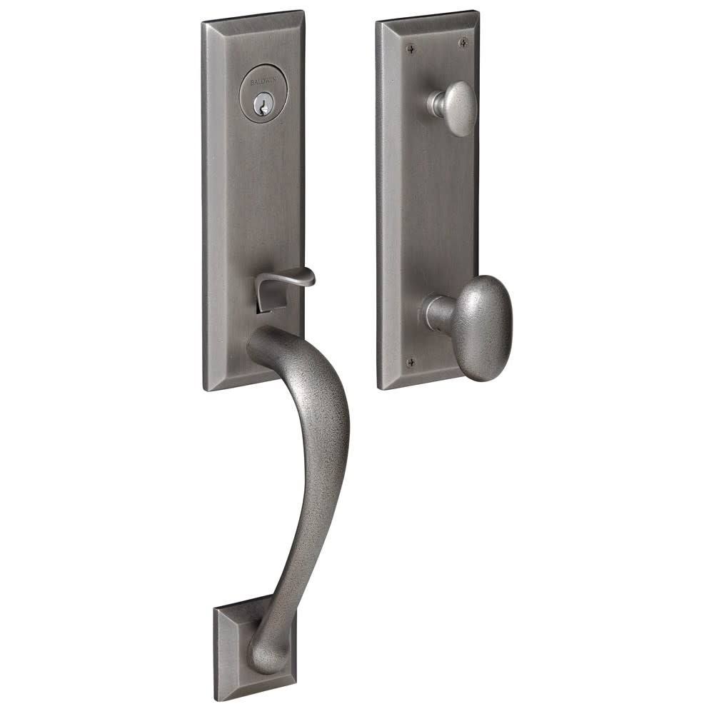 Distressed Antique Nickel Single Cylinder Handleset with Oval Interior L363