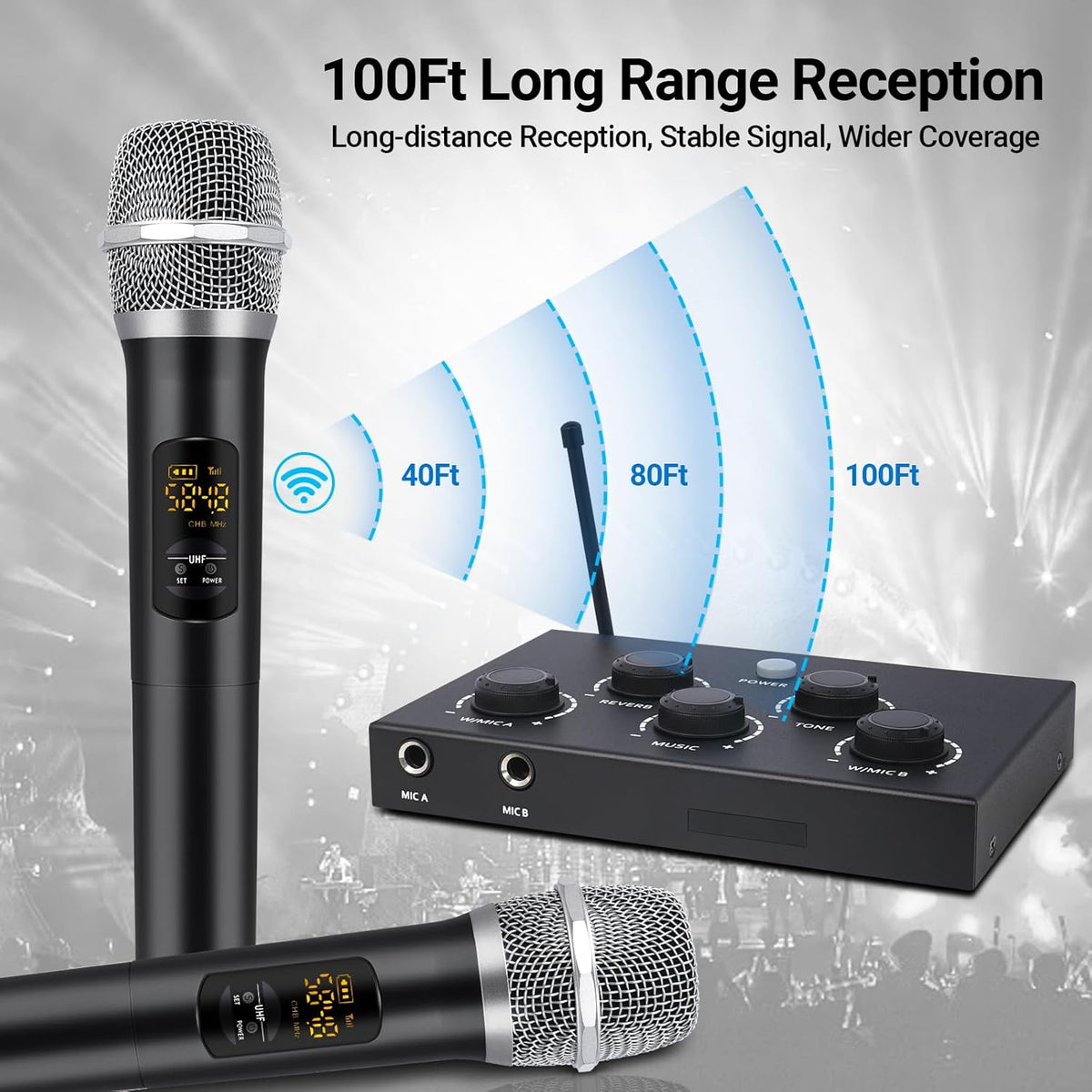 Wireless Karaoke Microphone System with 16 Channels UHF Microphone H51565