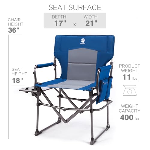 Black Portable Folding Camping Chair with Side Table, 400lbs C718