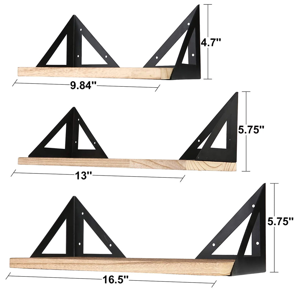 Set of 3 Solid Wood Wall Mounted Floating Shelf U75439