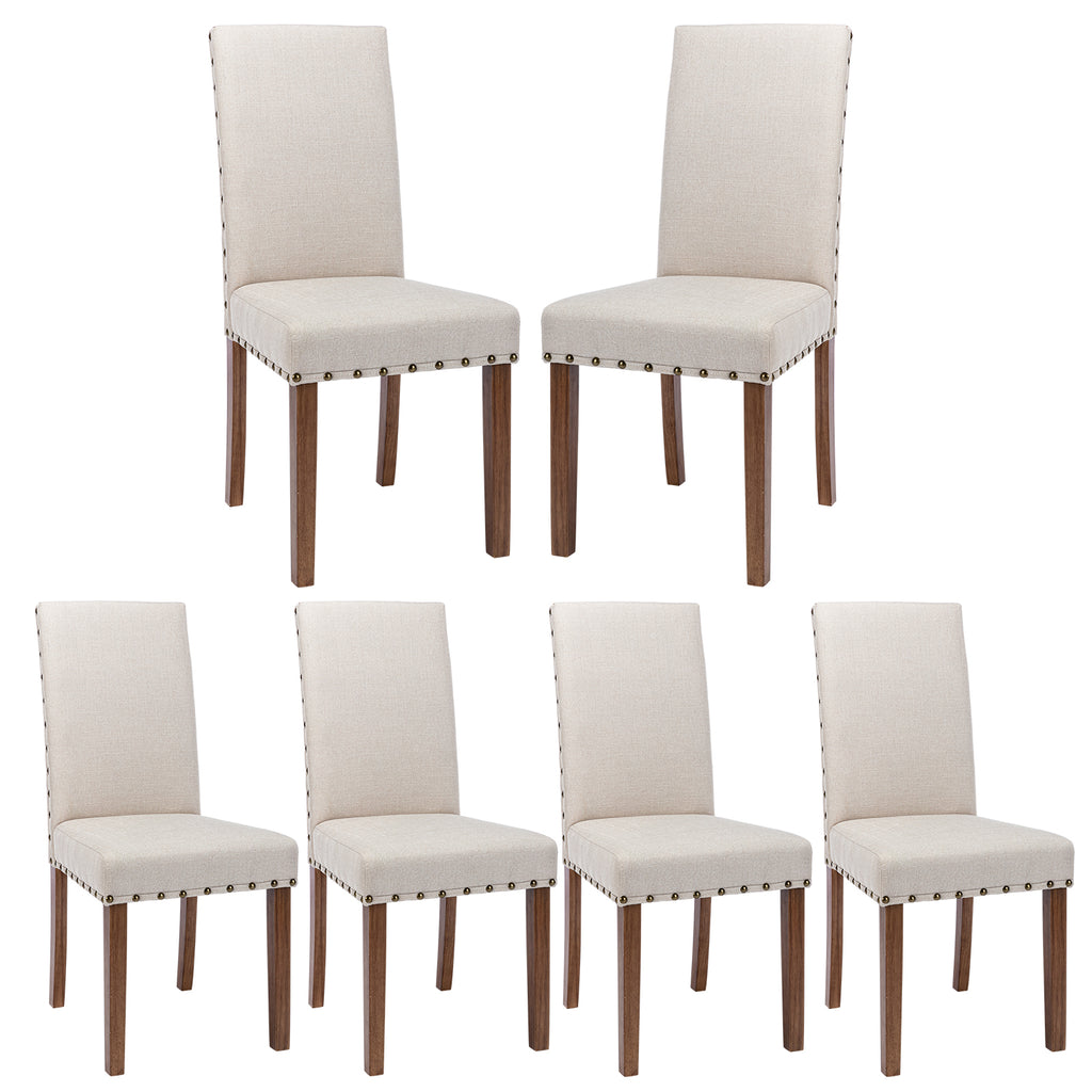 Beige Linen Solid Wood Parson Chair Set of 6 H1642