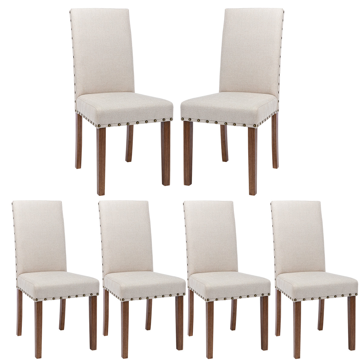Beige Linen Solid Wood Parson Chair Set of 6 H1642