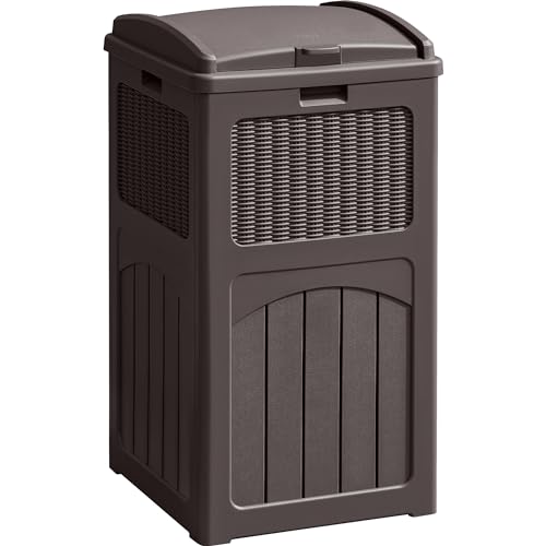 33 Gallon Dark Brown Outdoor Trash Can with Lid D9875