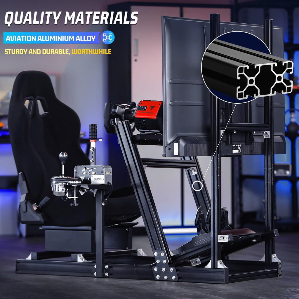 Racing Simulator Cockpit with Monitor Stand and Black Seat Z9139