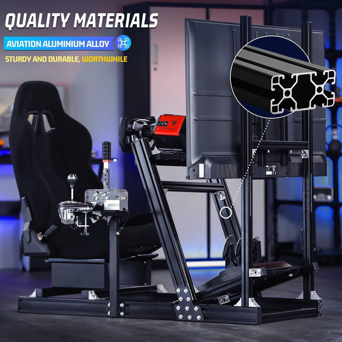 Racing Simulator Cockpit with Monitor Stand and Black Seat Z9139