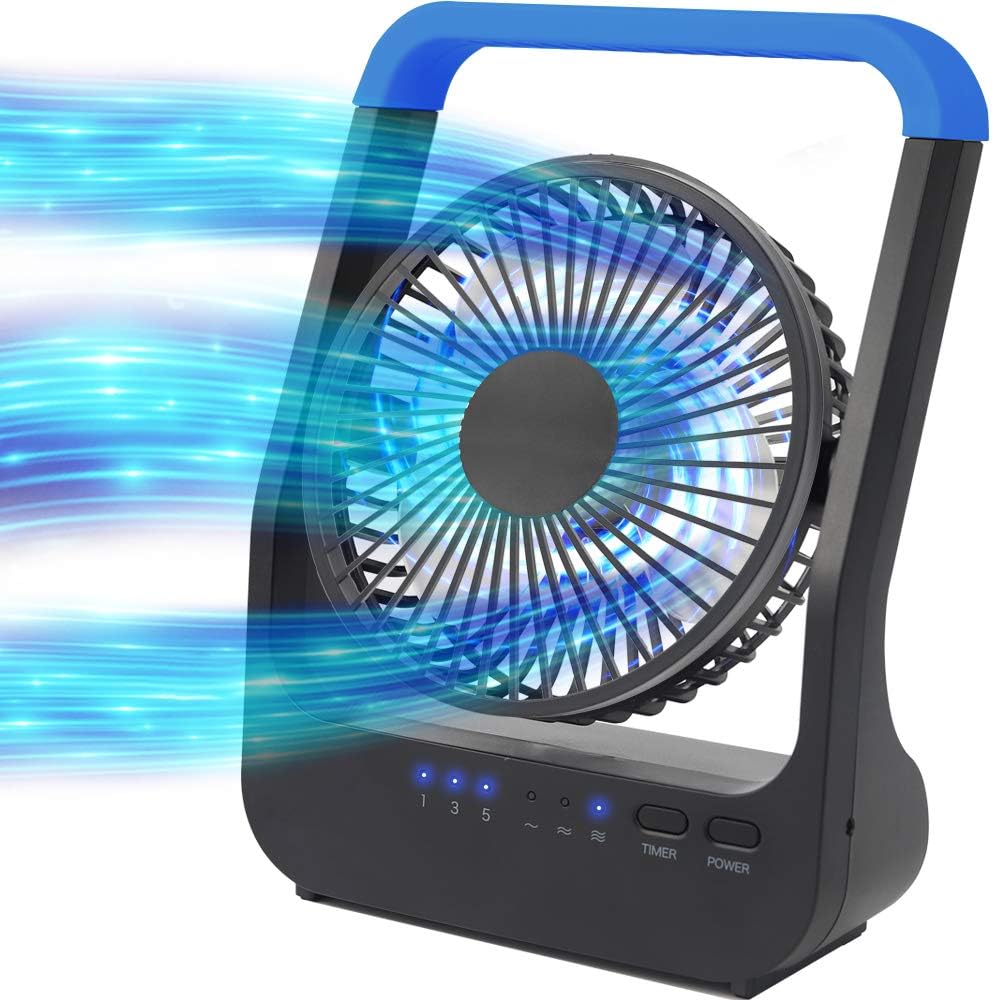 Battery Operated Fan, Portable Desk Fan with Timer, 3 Speeds, 180° Rotation, 5'' H77218