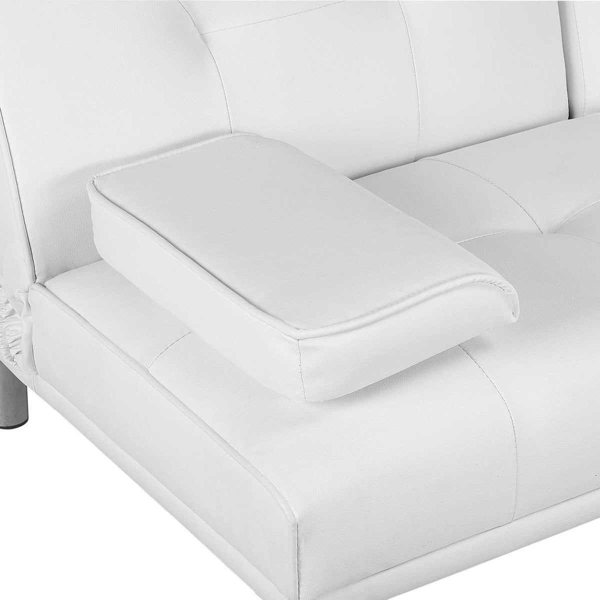 White Faux Leather Futon Set Convertible Sleeper Loveseat Daybed C815794