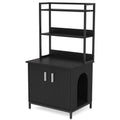 Black Litter Box Enclosure with Shelves and Doors P872039