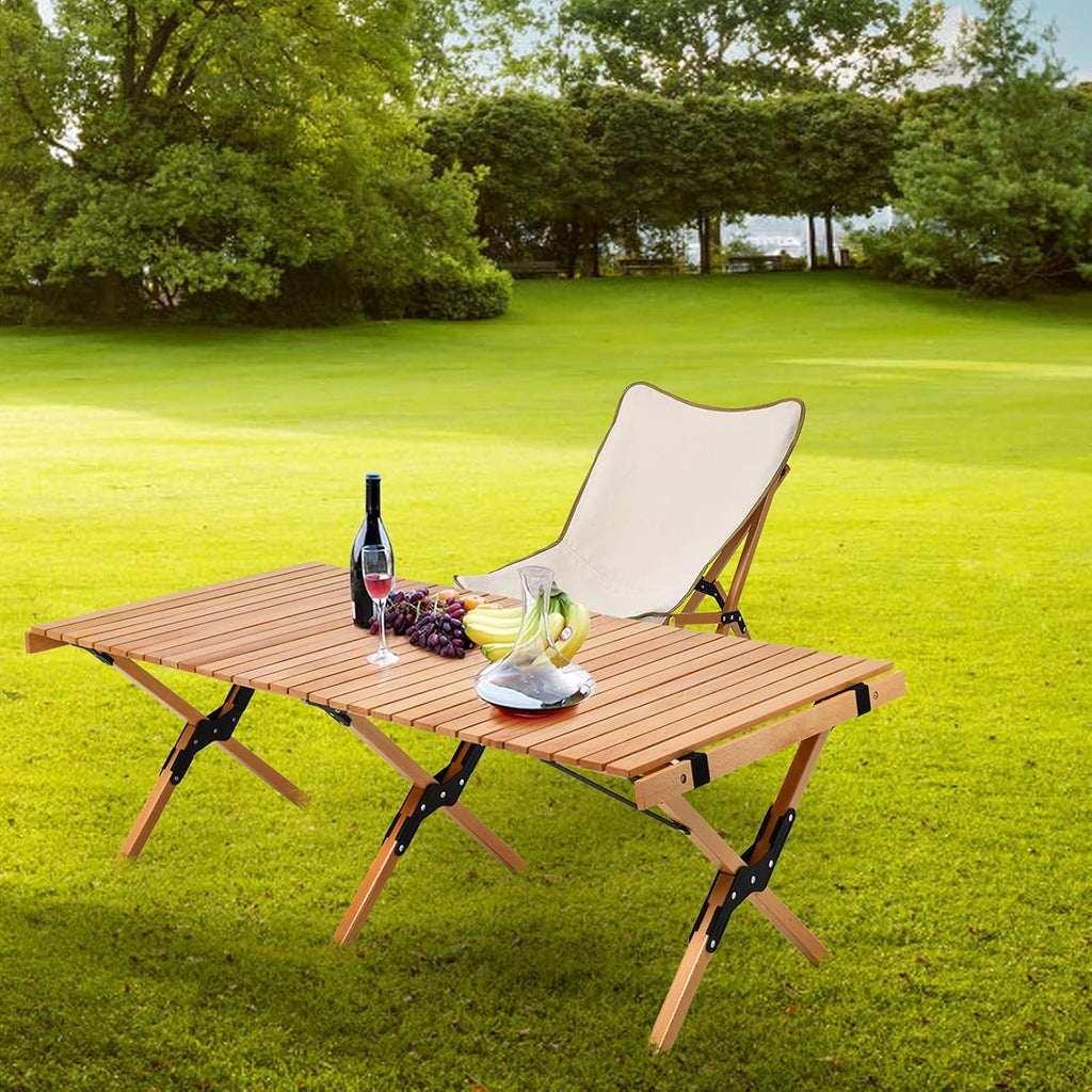 4ft Folding Portable Wooden Camping Table with Carry Bag M996