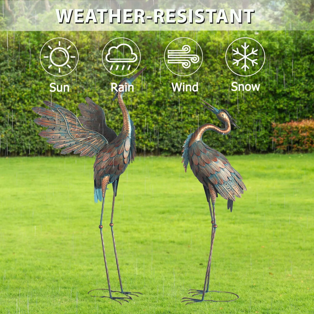Metal Heron Garden Statues Set of 2 S78538