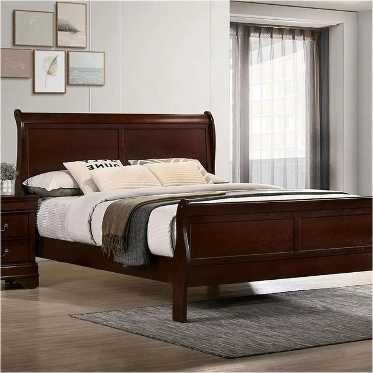 Queen Size Cherry Solidwood Sleigh Bed K749812