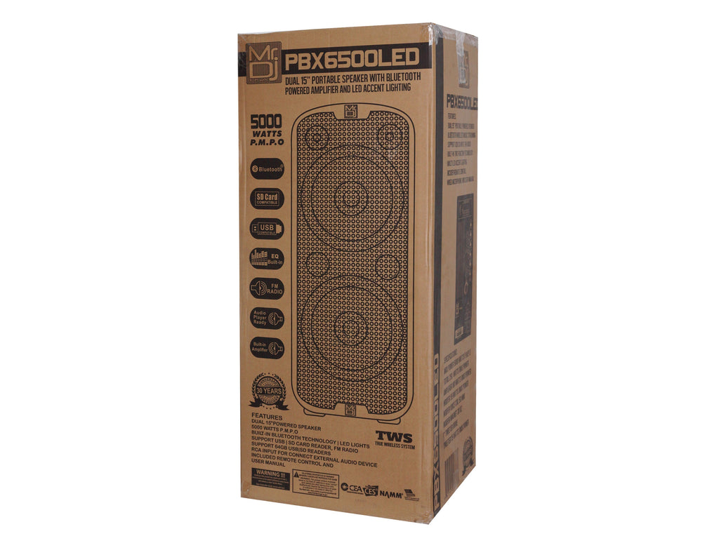 Dual 15” 3-Way Full-Range Powered and Passive DJ PA Bluetooth Loudspeaker W51085