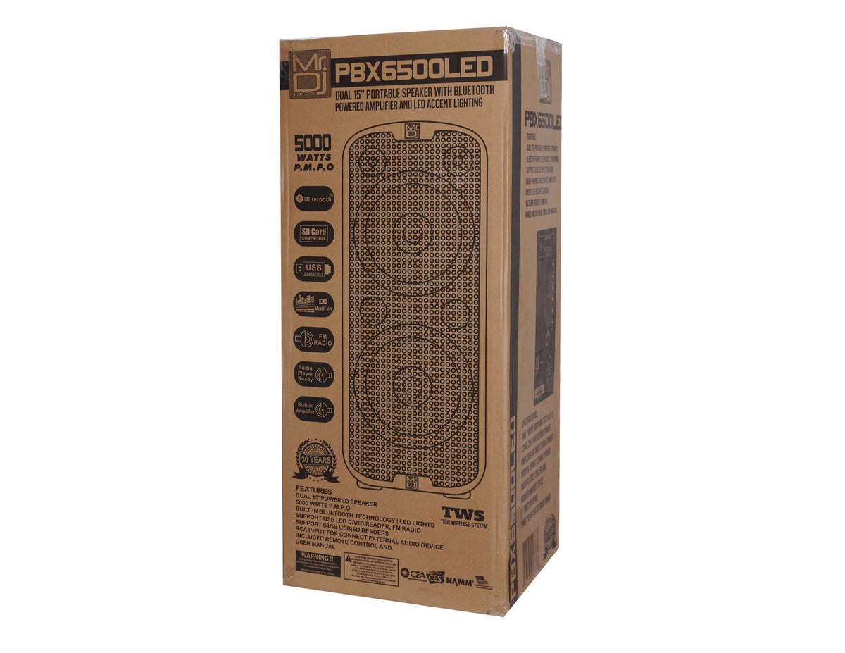Dual 15” 3-Way Full-Range Powered and Passive DJ PA Bluetooth Loudspeaker W51085