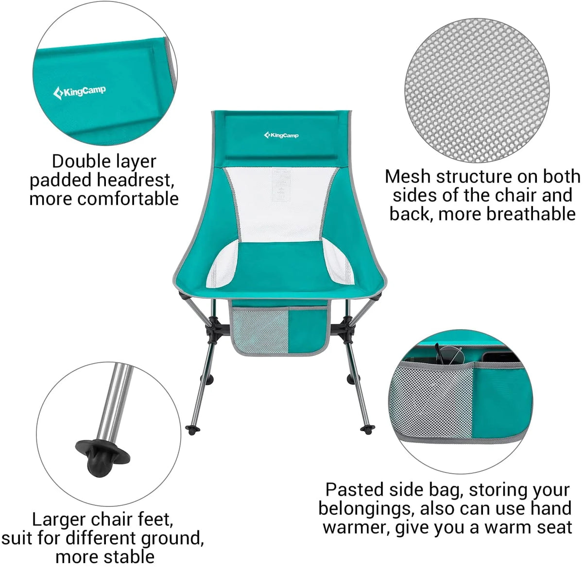 2 Pack High Back Lightweight Extra Wide Folding Camping Chairs with Carry Bag Black Q671
