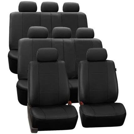 Black Faux Leather Split Bench Car Seat Covers, 8 Seater 3 Row Y99608
