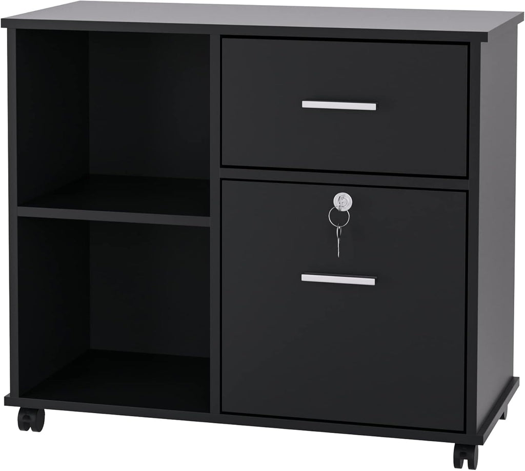 Black Wood Lateral File Cabinet with Lock M8275