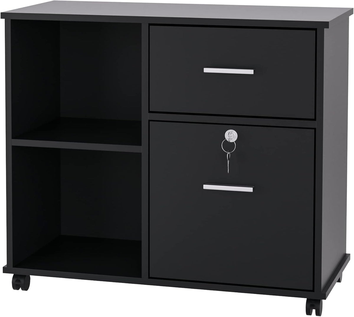 Black Wood Lateral File Cabinet with Lock M8275