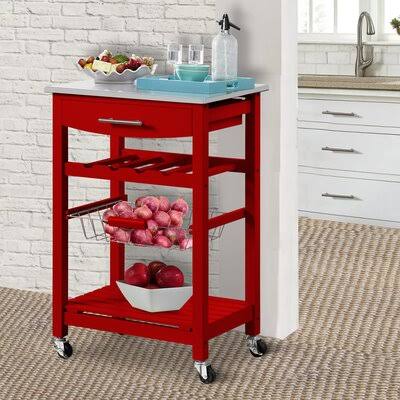Red Kitchen Island with Stainless Steel Top O605